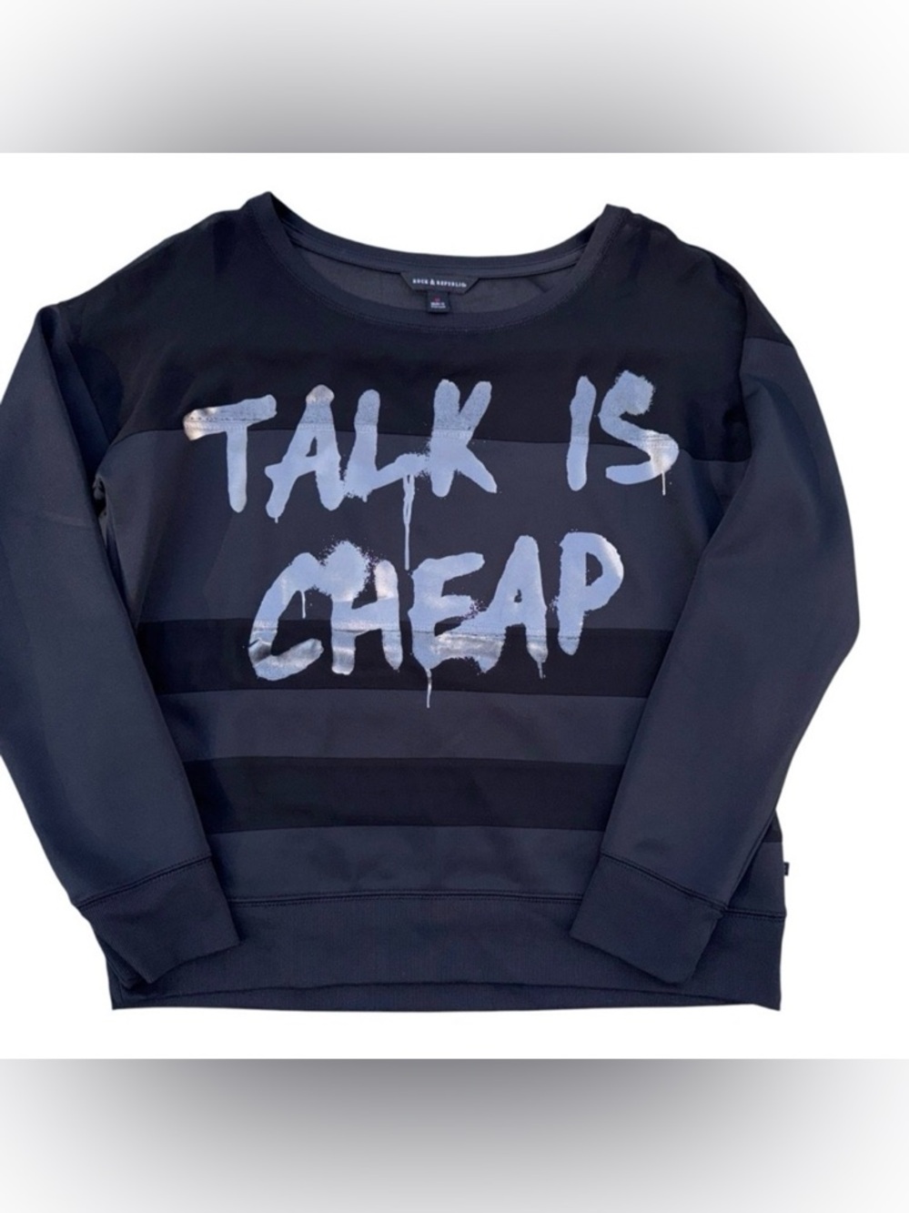 Rock & Republic Women’s ”Talk is cheap” SZ Medium Black Sheer Jersey Shirt